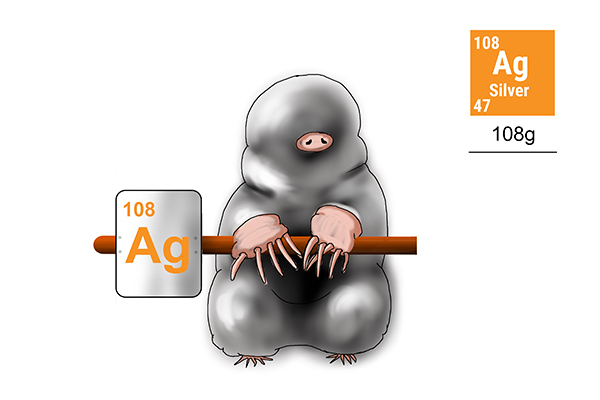 One mole of silver weighs 108g this is also the amount of protons and neutrons in its molecular structure